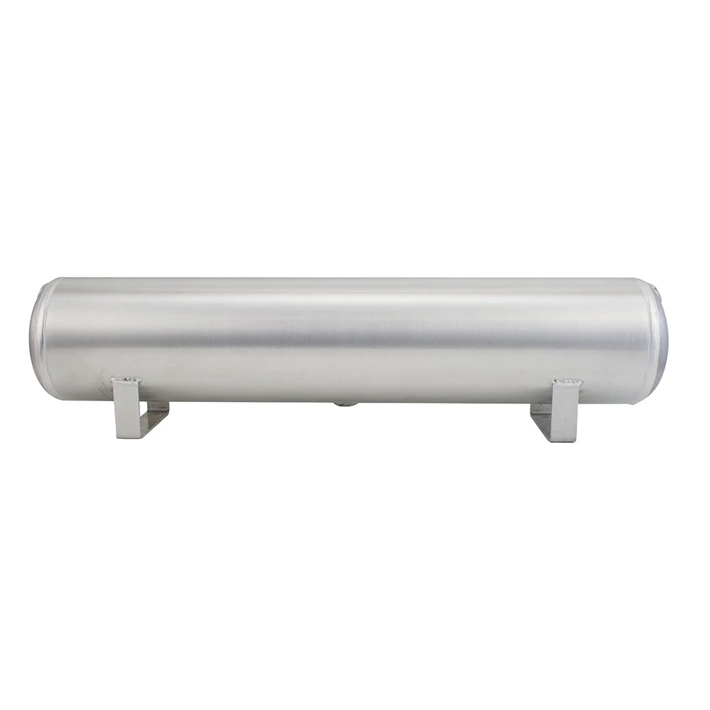 4 Gal Alum Air Tank - (2) 1/4", (2) 3/8" end ports, & 1/4" drain port - 30" L x 6" D - Raw