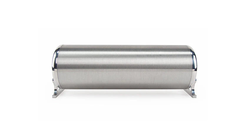 18" FLO Tank - (2) 1/4", (2) 3/8", (1) 1/8" end ports, & (1) 1/8" drain port - 18"L x 6" D x 6 3/4"H - Raw end caps with brushed tube (Includes two mounting brackets) - Image 2