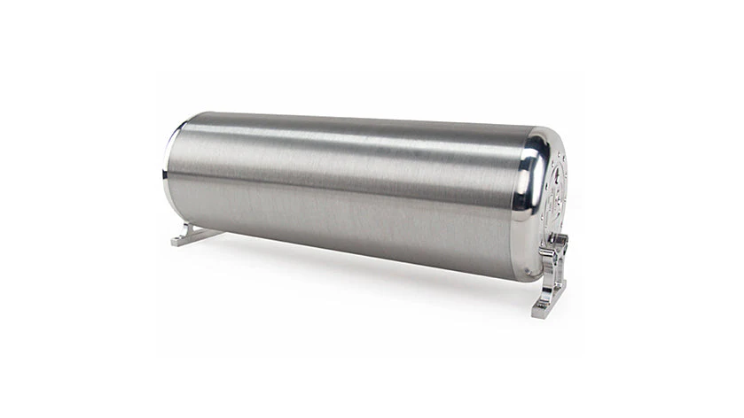 18" FLO Tank - (2) 1/4", (2) 3/8", (1) 1/8" end ports, & (1) 1/8" drain port - 18"L x 6" D x 6 3/4"H - Raw end caps with brushed tube (Includes two mounting brackets) - Image 3