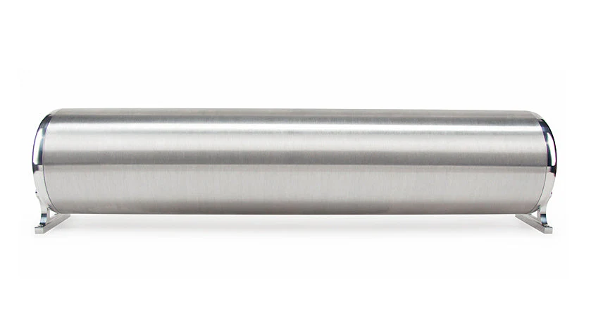 28" FLO Tank - (2) 1/4", (2) 3/8", (1) 1/8" end ports, & (1) 1/8" drain port - 28"L x 6" D x 6 3/4"H - Raw end caps with brushed tube (Includes two mounting brackets) - Image 2